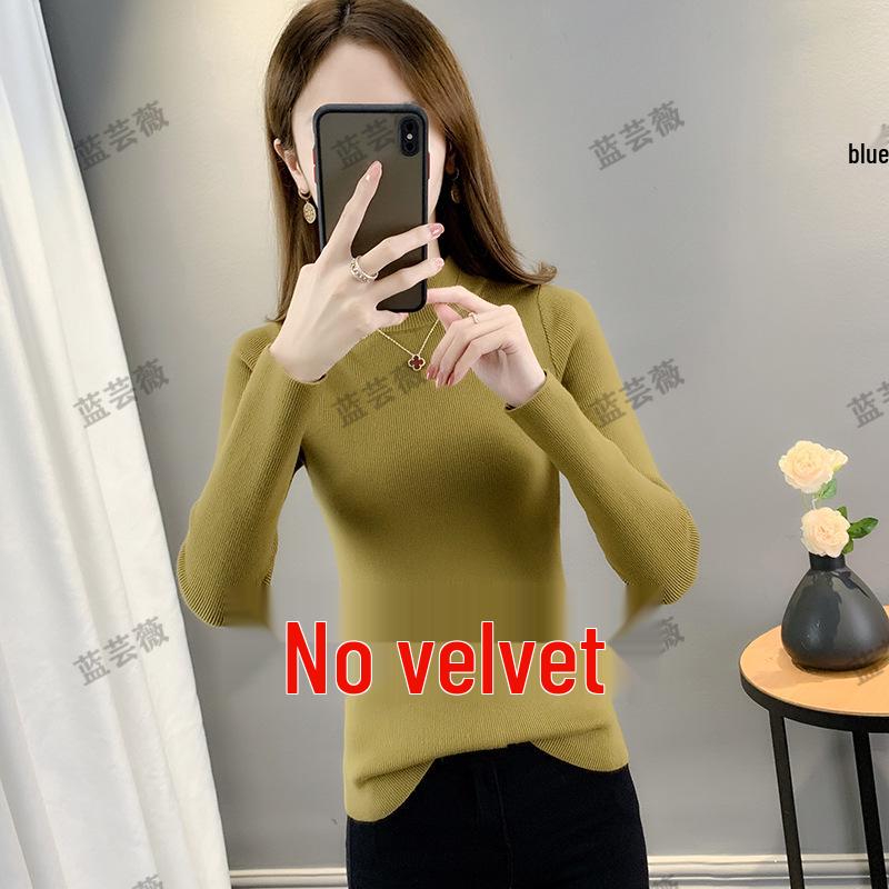 Women's 2025 Autumn Winter Plus Size Half-High Collar Velvet Knit Sweater
