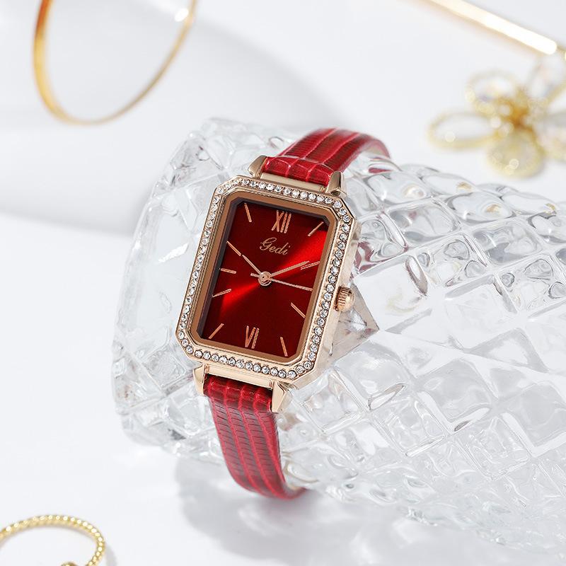 Fashion Personality Niche Square Plate Quartz Watch Women'S Diamond-Encrusted Light Luxury Temperament Student Belt Watch