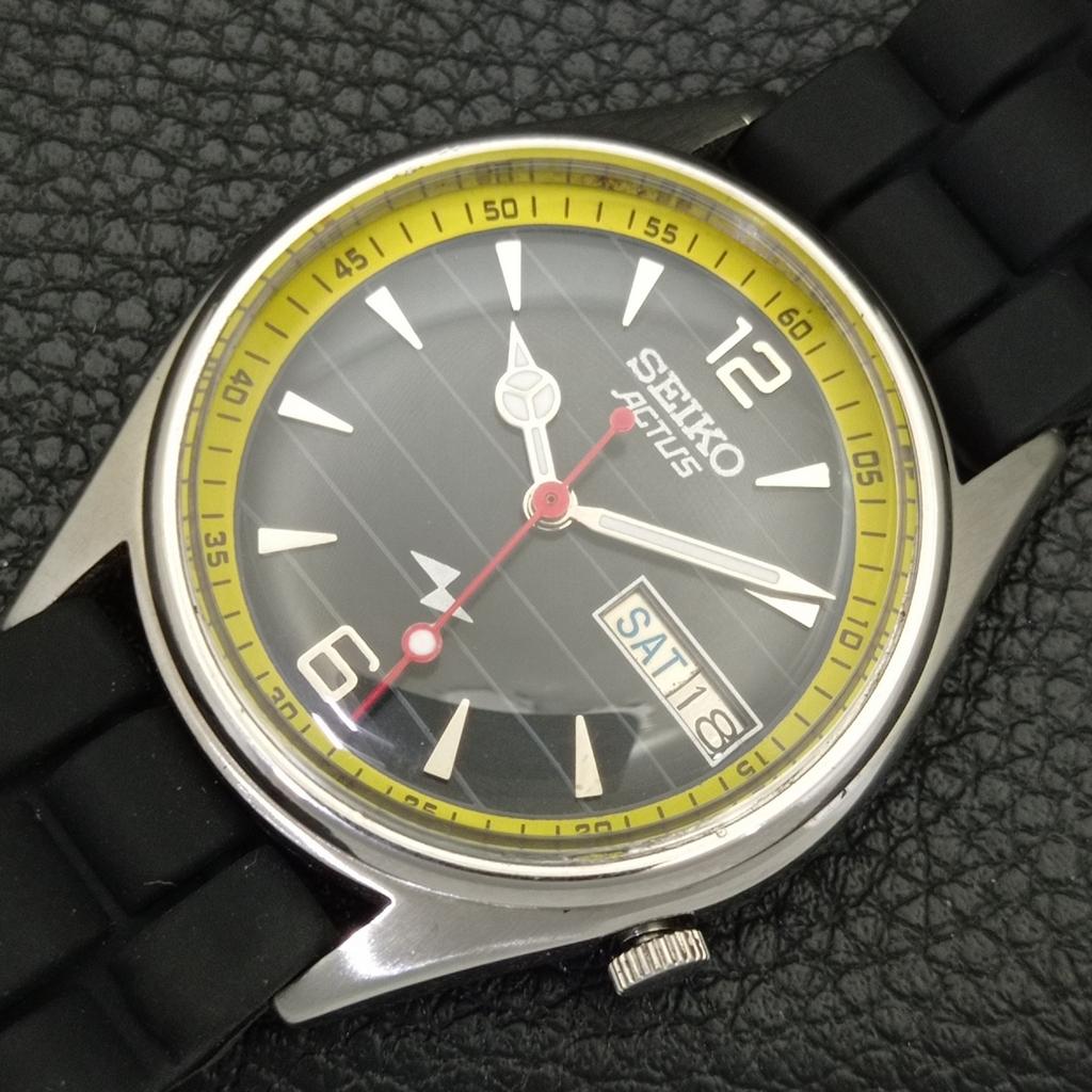 AUTOMATIK VINTAGE SEIKO ACTUS JAPAN HERREN SCHWARZES ZIFFERBLATT UHR a702329-5