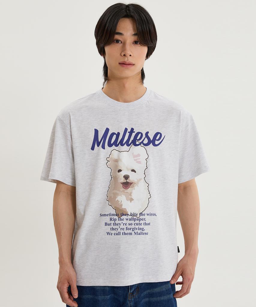 WAIKEI Cloud Illustration Short Sleeve T-Shirt Melange White
