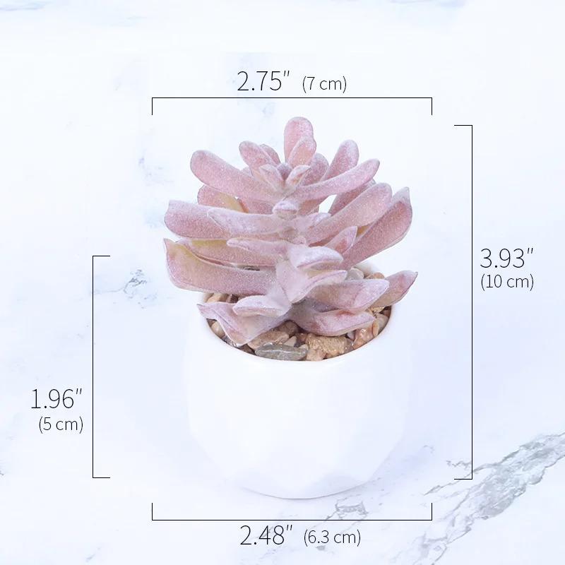 Pink Flocking Artificial Succulents Plants With Pot For Home Garden Decoration Fake Bonsai Flower Planta Artificial Accessories