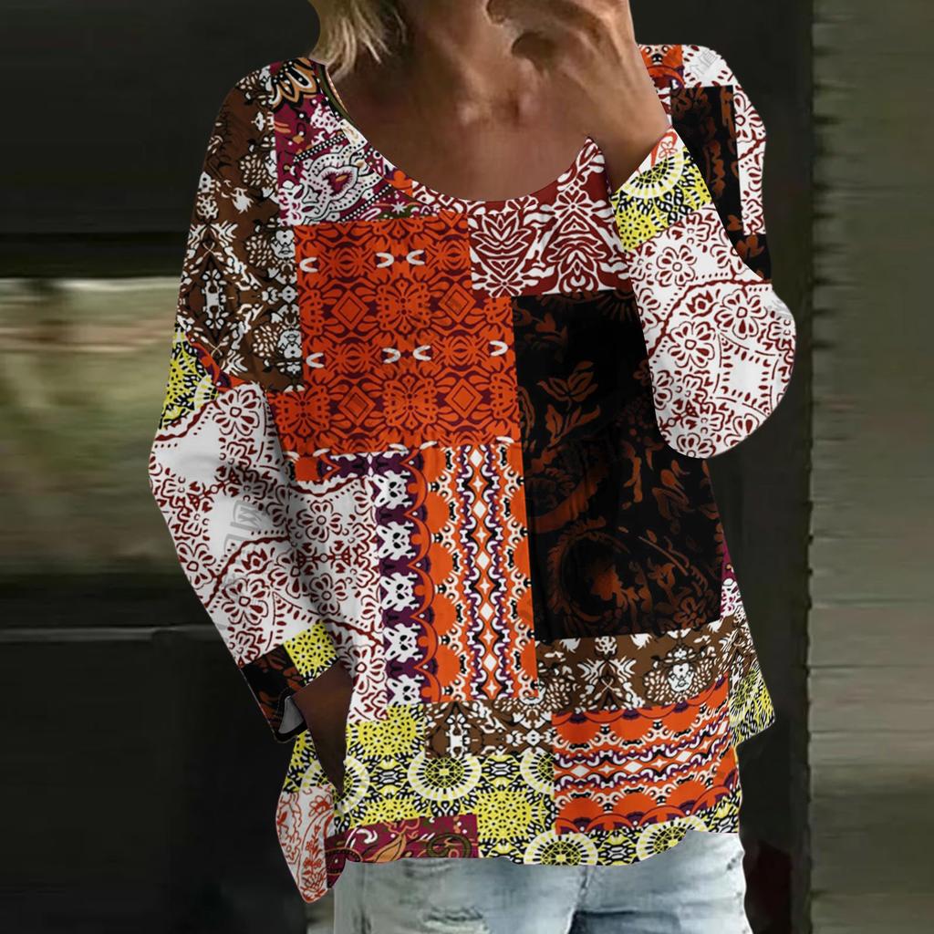Damen Casual Mode Locker Rundhals Blumenmuster Langarm Oberteil