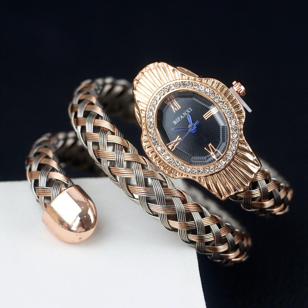 Women Quartz Watch Unique Snake Shape Bracelet Watches Wire Braided Wristwtatch