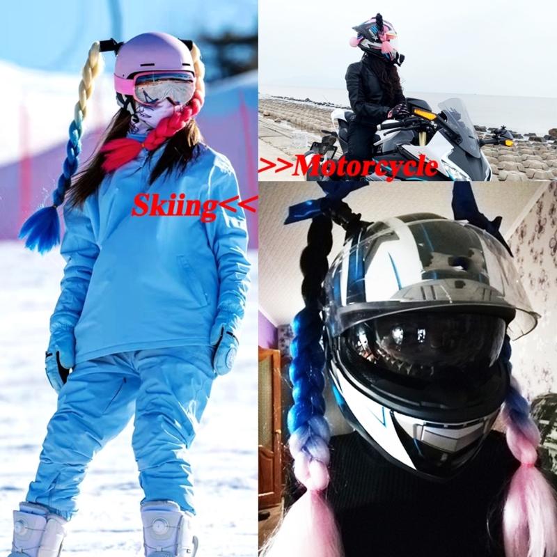 2pcs Motorcycle Helmets Ponytail with Bowknot Detachable Suction Cup Helmets Pigtail Universal Helmets Braid Multi Color