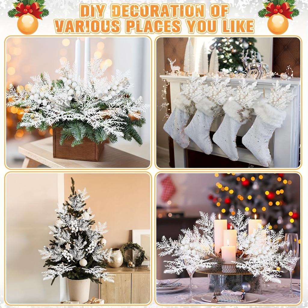 10Pcs White Artificial Berry Bouquet Christmas Decoration Xmas Tree Ornament for Home Room Decor New Year 2026 Gifts Accessories