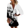 Women 3/4 Sleeve V Neck Tunic Dressy Casual Printed Summer Top Loose Fit Pullover Blouse Mini Dress Tee