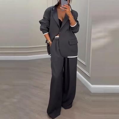 Autumn New Women's Clothing Set - Elegant Long Sleeve Jacket with Wide Leg Pants and Suit Trousers