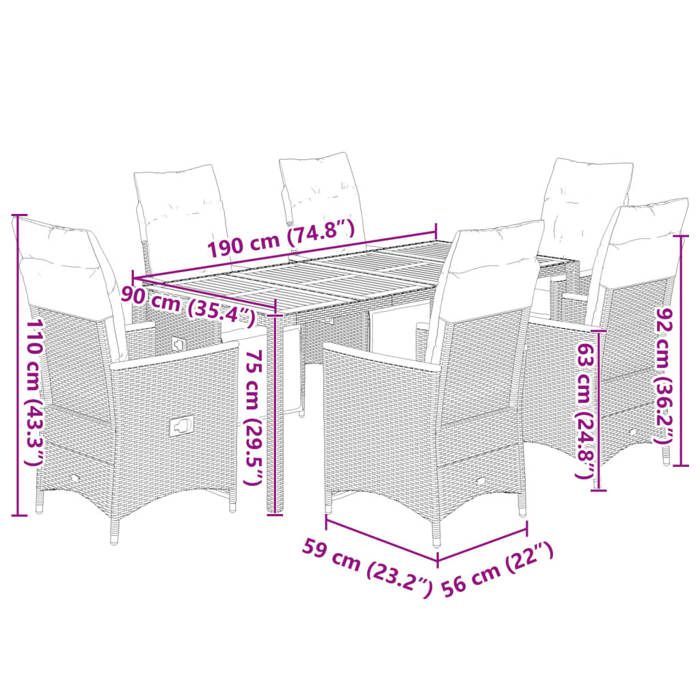 VidaXL Ensemble de bistro de jardin 7 pcs coussins gris poly rotin, ensemble de bistro de jardin, ensemble de balcon 3276971