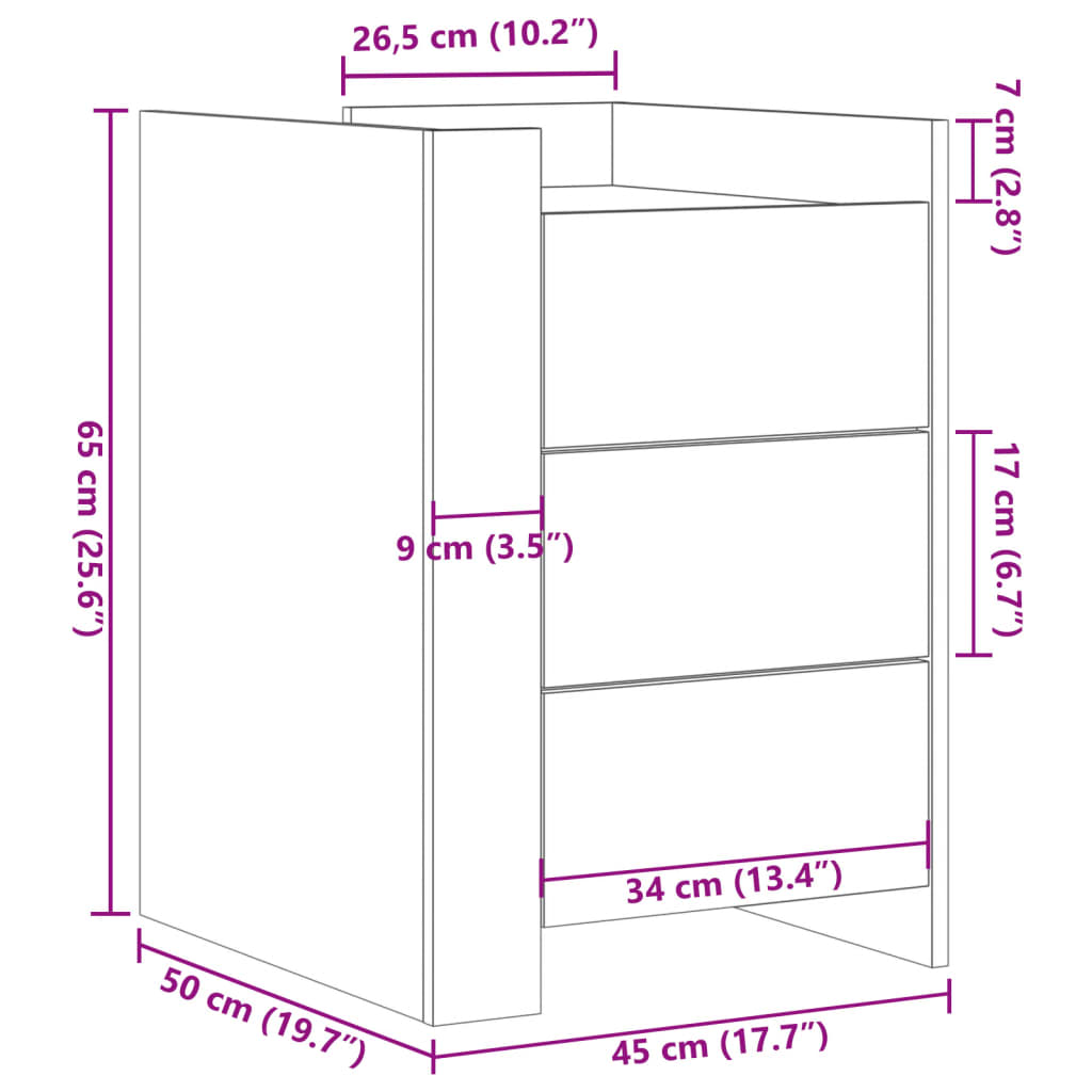 Nightstand White 45 x 50 x 65 cm Particleboard
