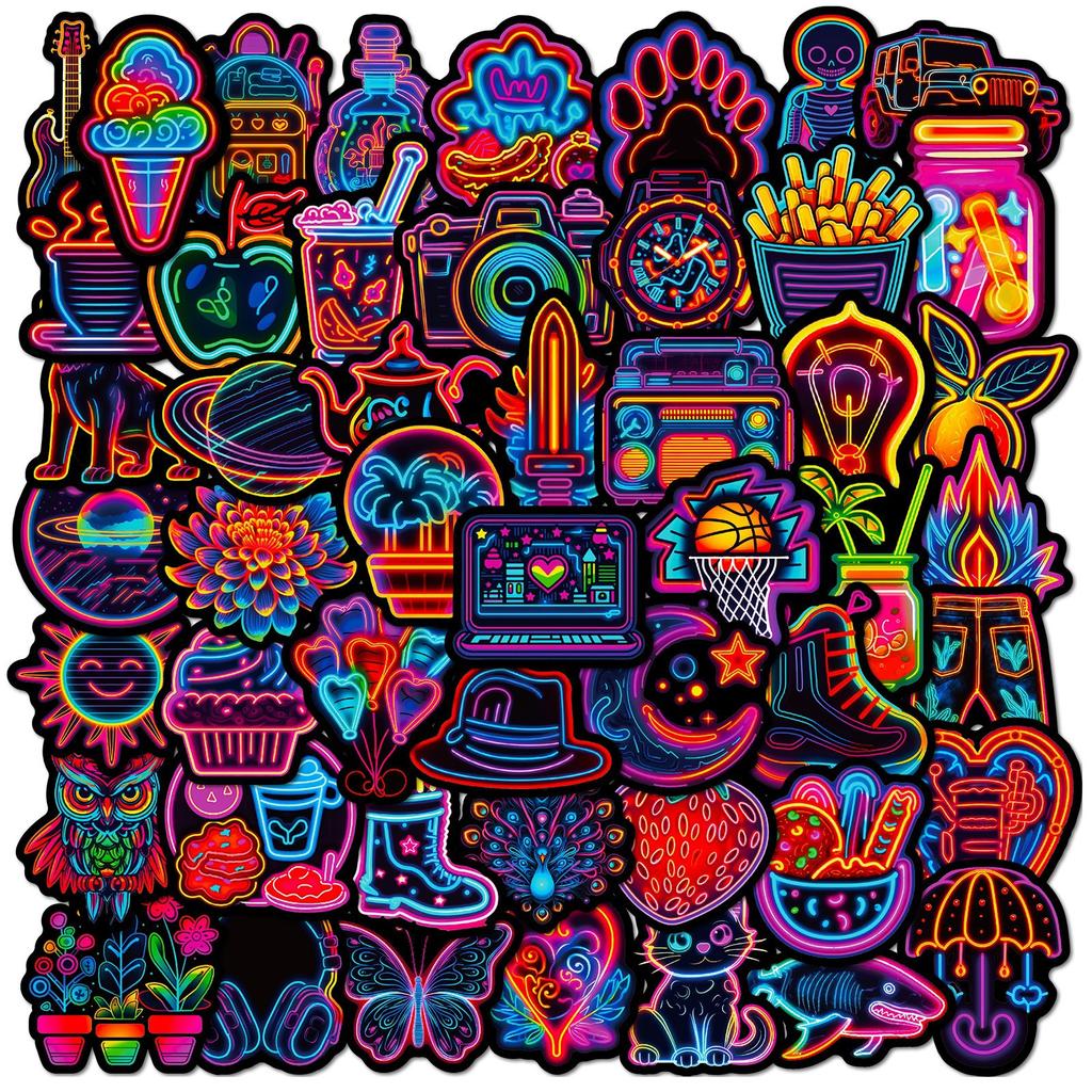 50 Neon Stickers Creative DIY Laptop Suitcase Skateboard Water Cup Waterproof Decorative Doodle Stickers