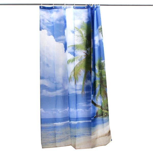 Beach 18x18m Hawaii Coconut Printed Bathroom Waterproof Polyester  Thicken Curtain Shower