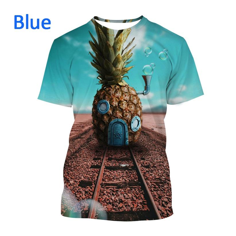 Summer Round Neck 3D Pineapple Pattern Print Top Fashionable Casual Short Sleeved Men's and Women's Unisex T-shirts