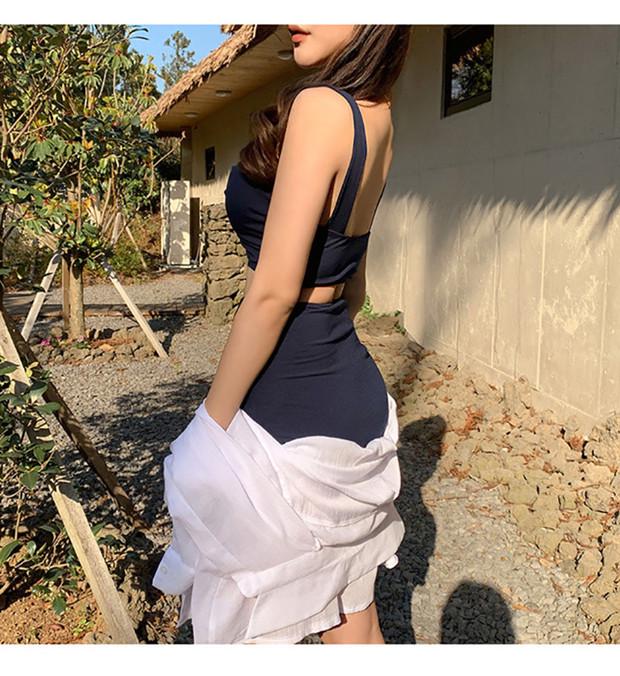 European and American Solid Blue Sexy Swimsuit - Free Size, New & In Stock