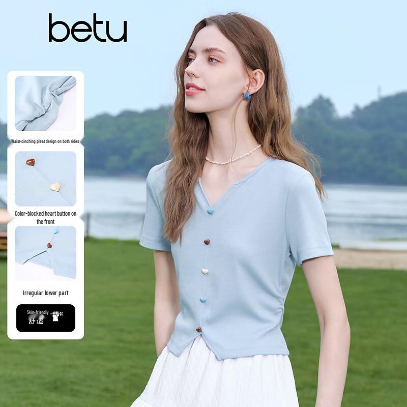 Betu Women s Pleated V-Neck Short Sleeve T-Shirt L