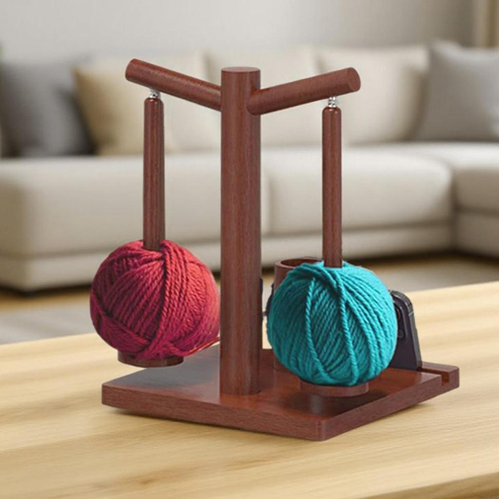 Yarn Holder Spinner Magnetic Rotating Wooden Knitting Spinner Wooden Yarn Ball Holder With Phone Stand And 2 Spindles For