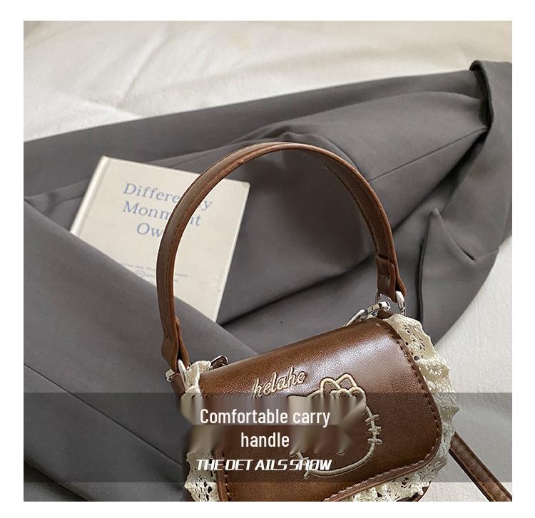 2025 Retro Kitten Girls' Lace Crossbody Bag & Coin Purse: Fashionable Parent-Child Handbag