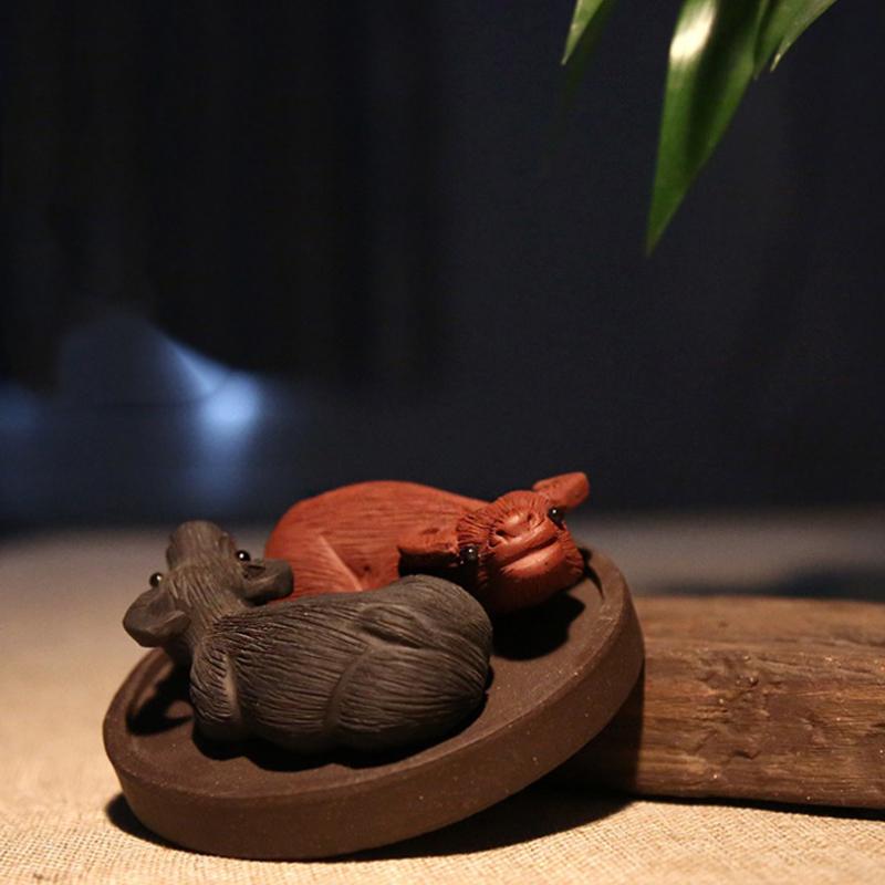 Zisha Qiankun Niu Statuette Ceramic Lucky Cow Crafts Cute Home Decoration Accessories Chinese Tea Set Ornaments Statue