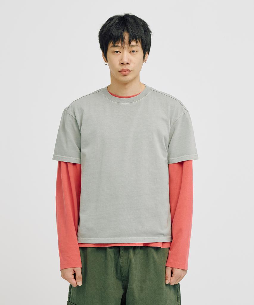 TAKEASY Pigment Layered Crop Top (Gray + Dusty Pink)