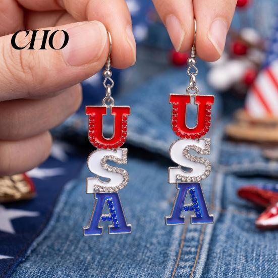 Wykwintne kolczyki Flaga USA dla kobiet, Patriotyczne czerwono-biało-niebieskie kolczyki, Amerykańskie charakterystyczne wiszące kolczyki, Prezent na Dzień Niepodległości 4 lipca