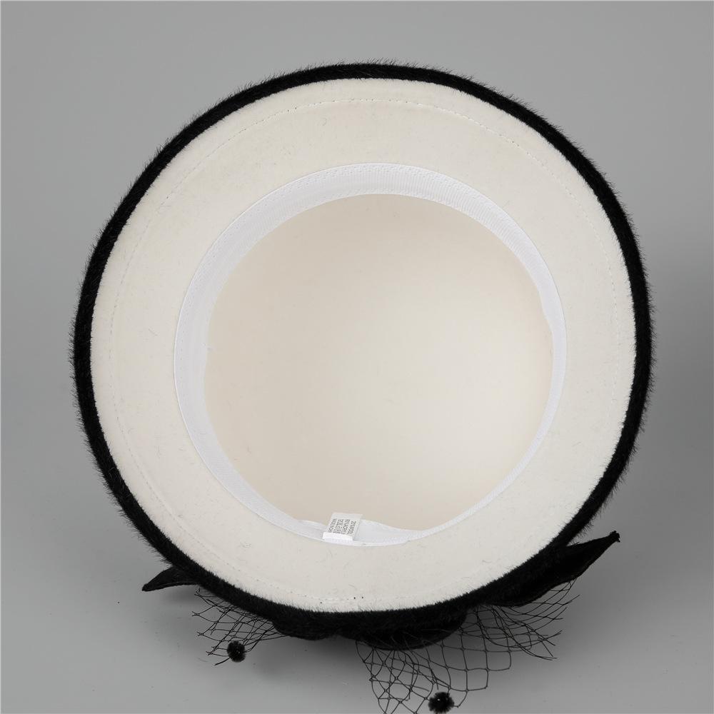 Hat Women's Autumn and Winter Warm Woolen Hat Mom Temperament Dome Hat Elegant Retro Mesh Flower Fashion Hat