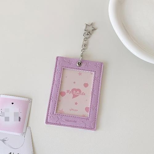 INS Star Design Leather Photocard Holder 3 Inch Cute Kpop Idol Card Display Keychain Pendant Student Campus Case for Girls