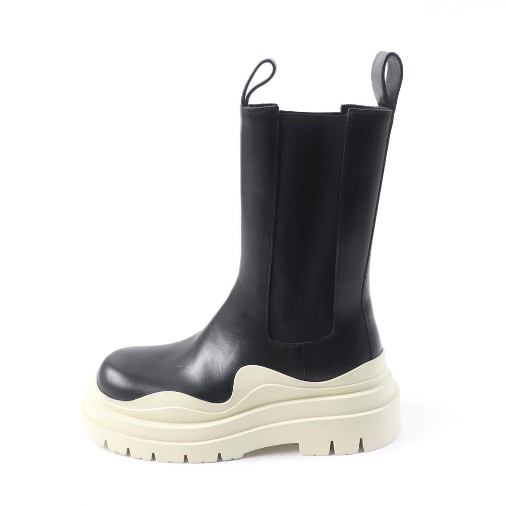 Excellent BOTTEGAVENETA Short Boots Tire Chelsea Boots  Black White Leather 38 Used