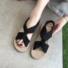 Summer New Beach Sandals Women's Outer Wear Straw Linen Sandals Elastic Band Cross Flat Women's Shoes