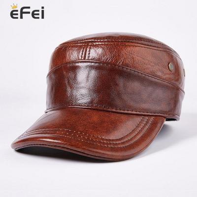 Leather Baseball Cap First Layer Cowhide Flat-top Cap Warm Ears In Autumn and Winter