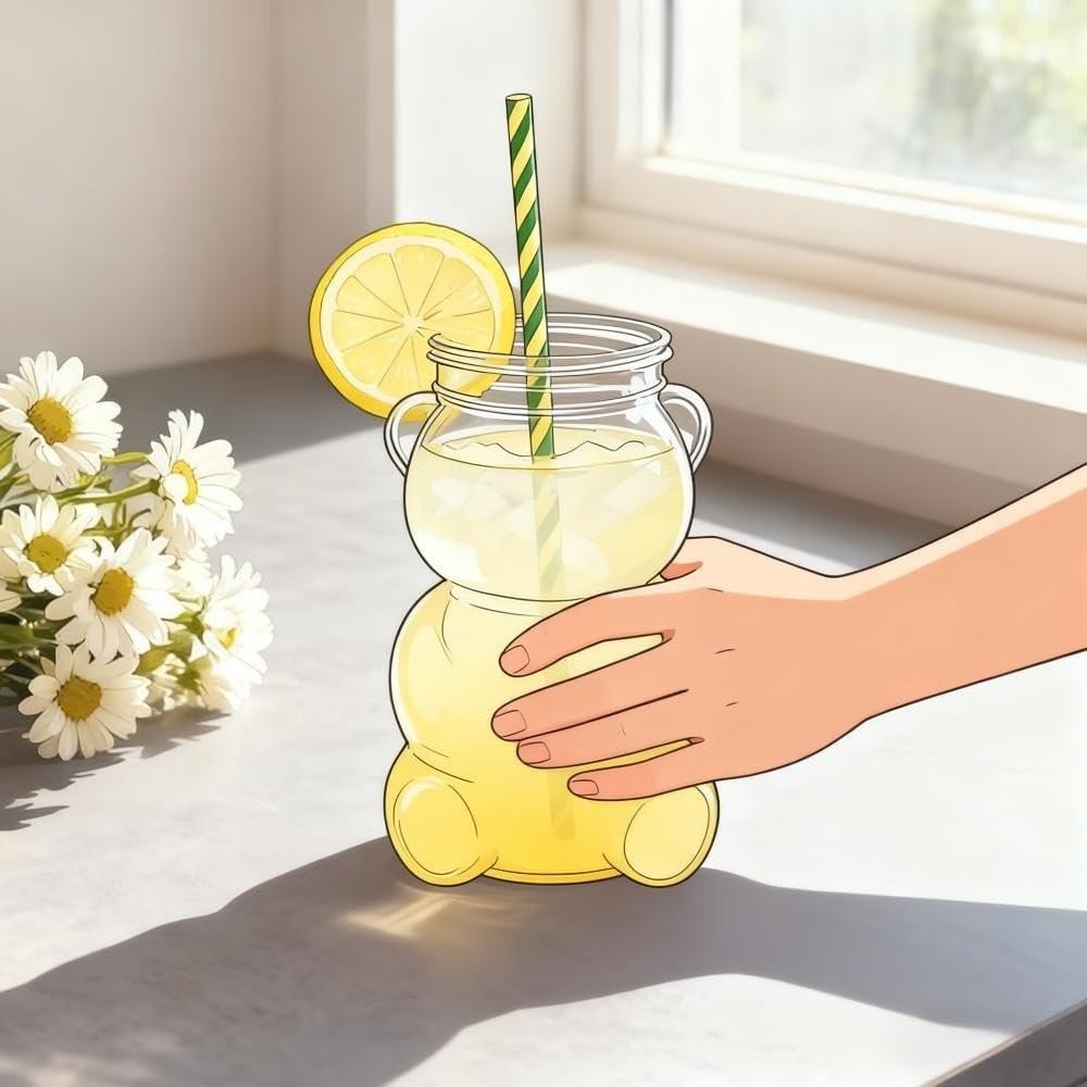 Süßer 2026 Bär Plastikbecher mit Deckel Transparenter Teddybär Plastikbecher Große Kapazität Glasbecher mit Strohhalm Partys