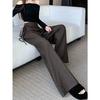 Grey High Waist Wide Leg Pants Women Autumn Split Design Slim Tied Waist Floor Length