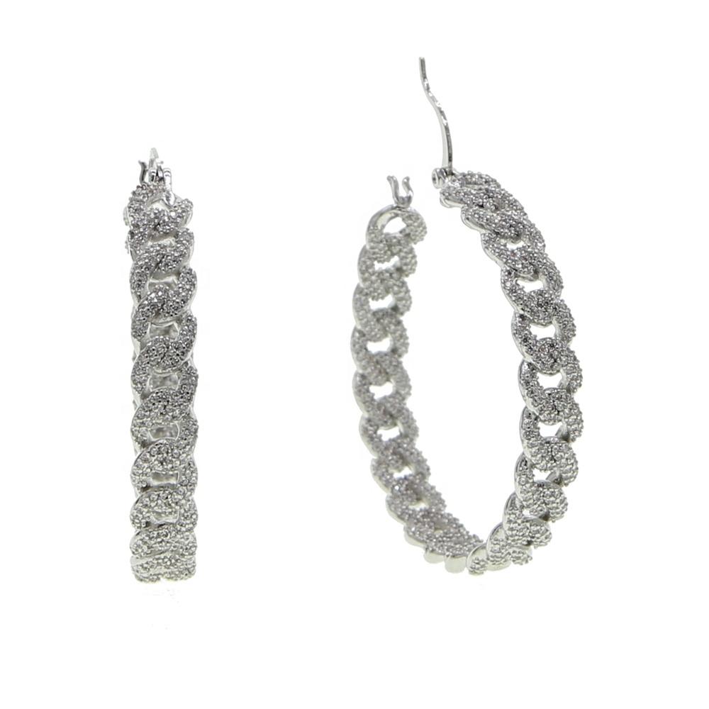 New 48mm Big Hoop Earring Cuban Chain Shape Circle Micro Paved Mini Bling Cubic Zircon Silver Color Hoop Women Fashion Jewelry