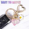 Romance Heart Shaped Resin Keychain With Strawberry Daisy Designs Portable Sturdy for Keys Bags Gifts