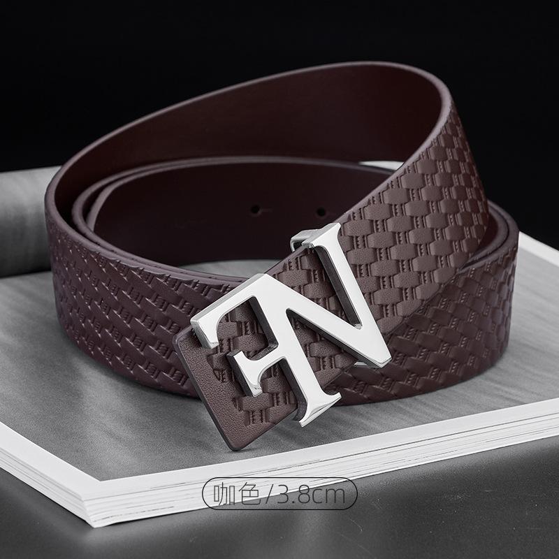New High End Stainless Steel Letter Belt Genuine Leather Men's Braided Head Layer Cowhide Business Pants Belt Hanging Buckle