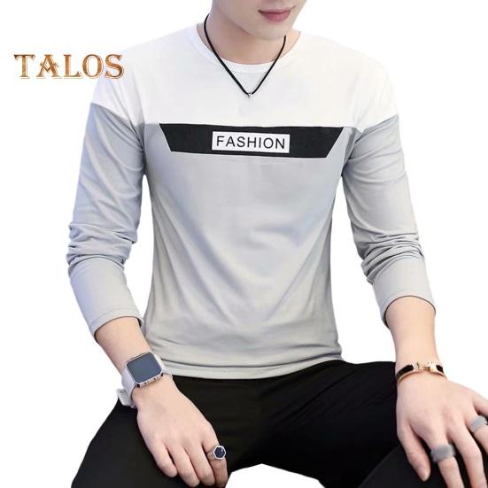 

Осенне-весенний мужской топ в стиле пэчворк с цветовым сочетанием, буквенным узором, круглым вырезом, длинными рукавами, пуловер, повседневная одежда, повседневная футболка XL светло-серый