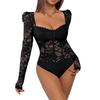 Women's Black Jumpsuit With Lace Trim And Square Neckline
