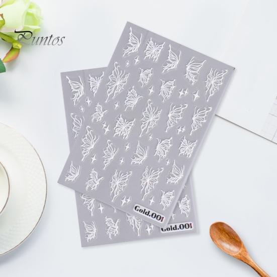 Embossed Nails Art Stickers Creative Engraved White Butterfly Pattern Manicure Decals Exquisite DIY Nail Design Adhesive Decoration Stickers Nail