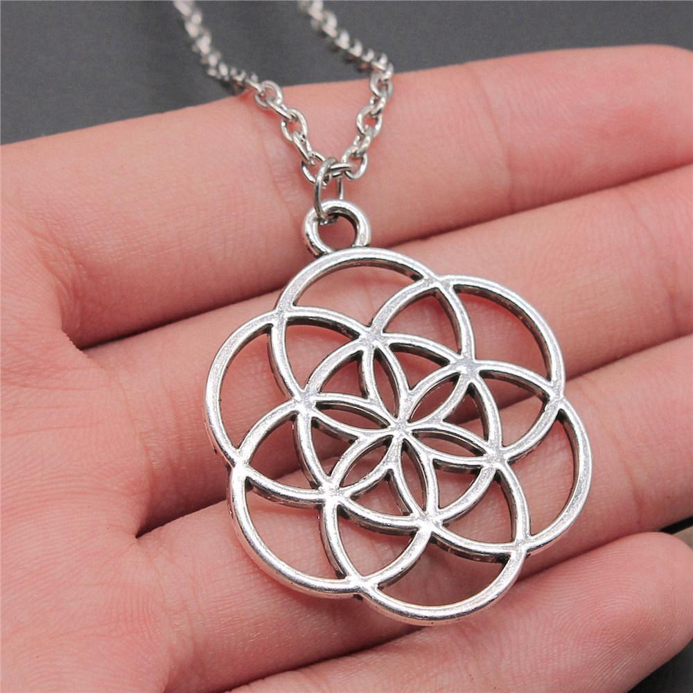 Blume des Lebens Heilige Geometrie Anhänger Antik Bronze Metall Jungen Halskette Trendiges Geschenk
