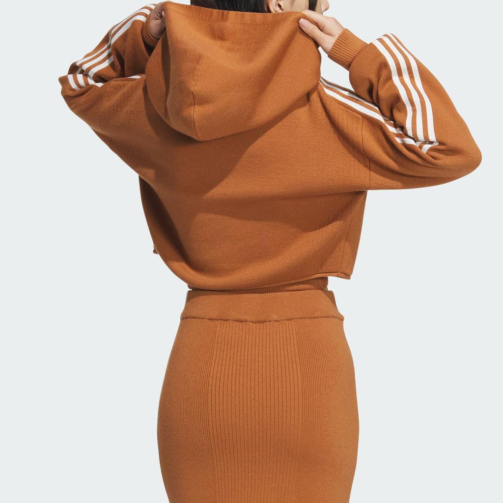 Adidas Originals Premium Zipper Hoodie Color Block Short Knit Sports Hoodie Women Hoodies Wild-Brown JI7062