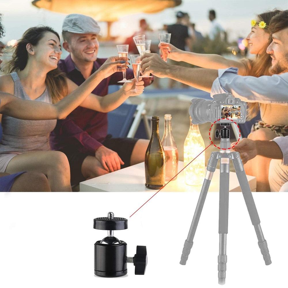 Mini Ball Head 1/4'' Screw Swivel Tripod Head Mount 360 Degree Rotating Base Adapter Ballhead for Camera Tripod Dash Cam Phone