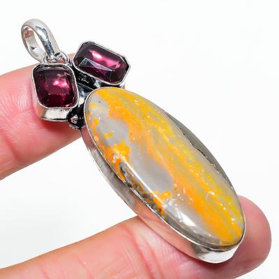 Natural Bumble Bee Jasper,Amethyst Stone 925 Sterling Silver Pendant 2.52" L8c65