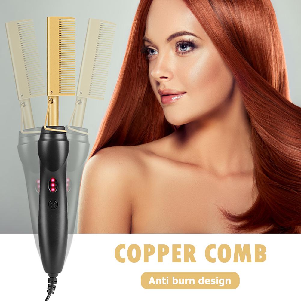 Electric Hair Straightener Copper Comb Hair Brush Bangs Hot Comb Curler