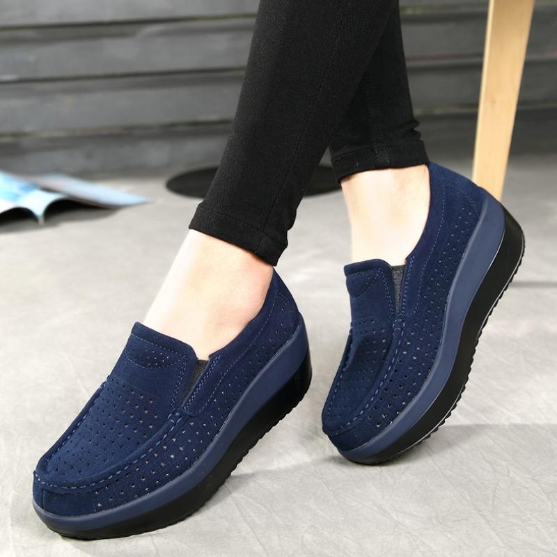 Модні жіночі туфлі на танкетці, платформа, лофери з натуральної шкіри, повсякденне взуття для ходьби, нековзне взуття для мами