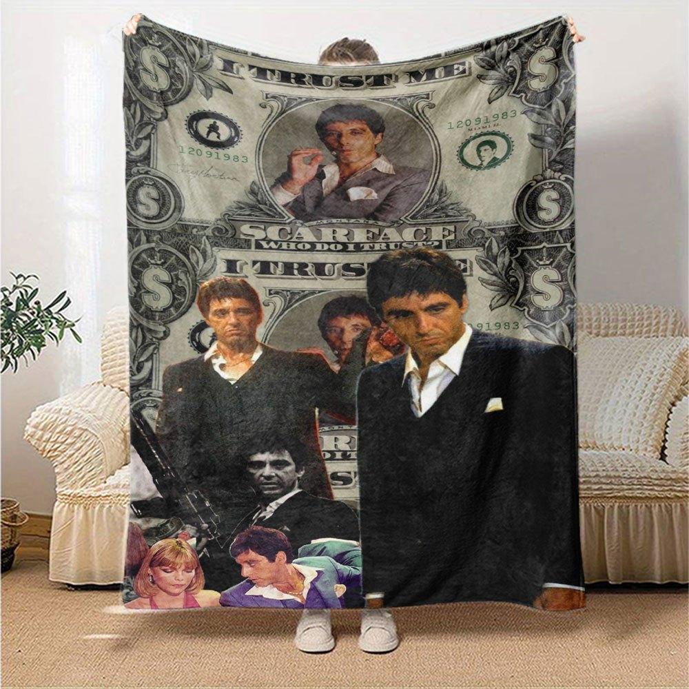 1pc Scarface-Inspired Flannel Blanket - Soft Cozy All-Season Throw for Bedroom, Sofa, Camping, Travel - Perfect Gift for Movie FansB11