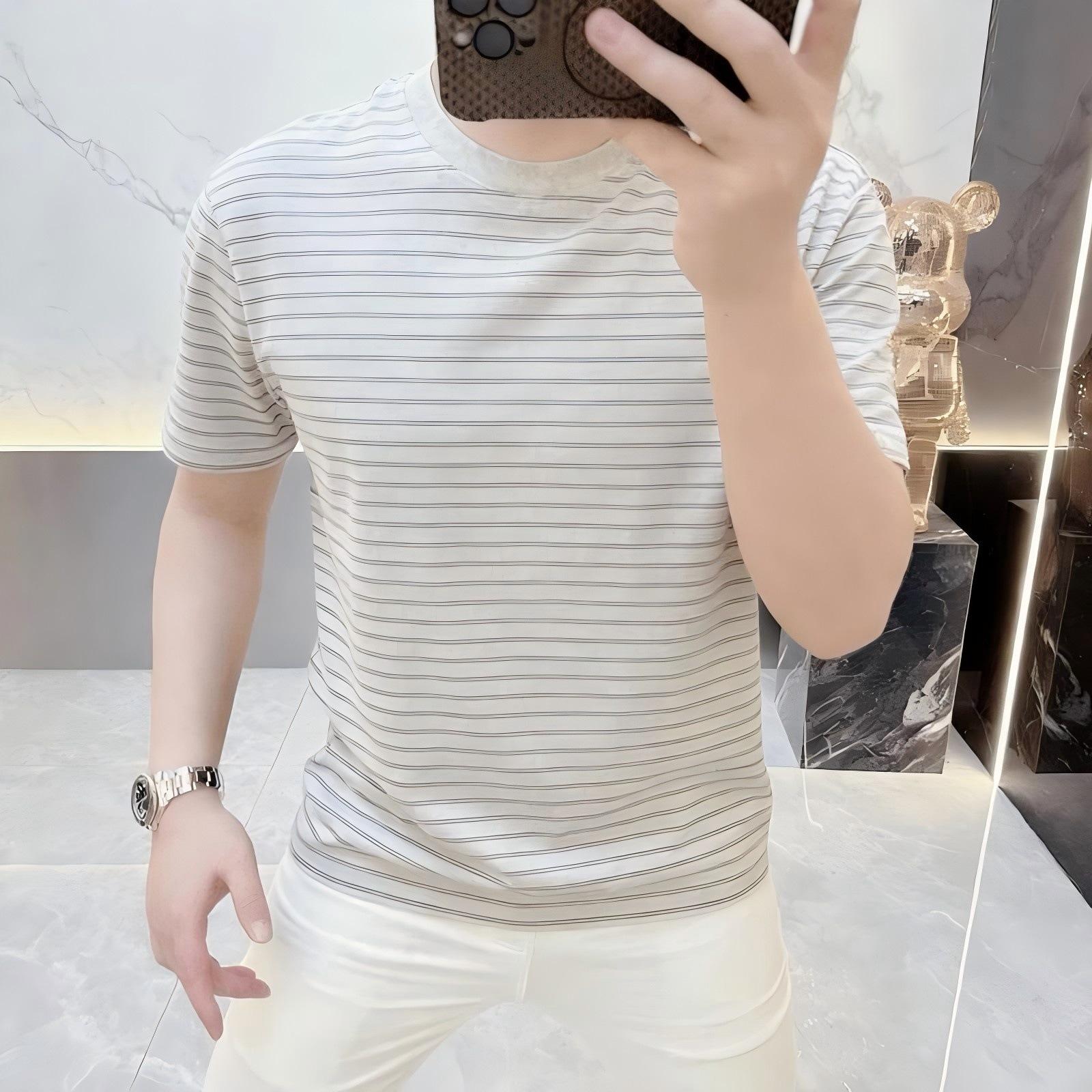 Summer Men s Crew Neck Striped Short Sleeve T-Shirt Fashion Casual Versatile M