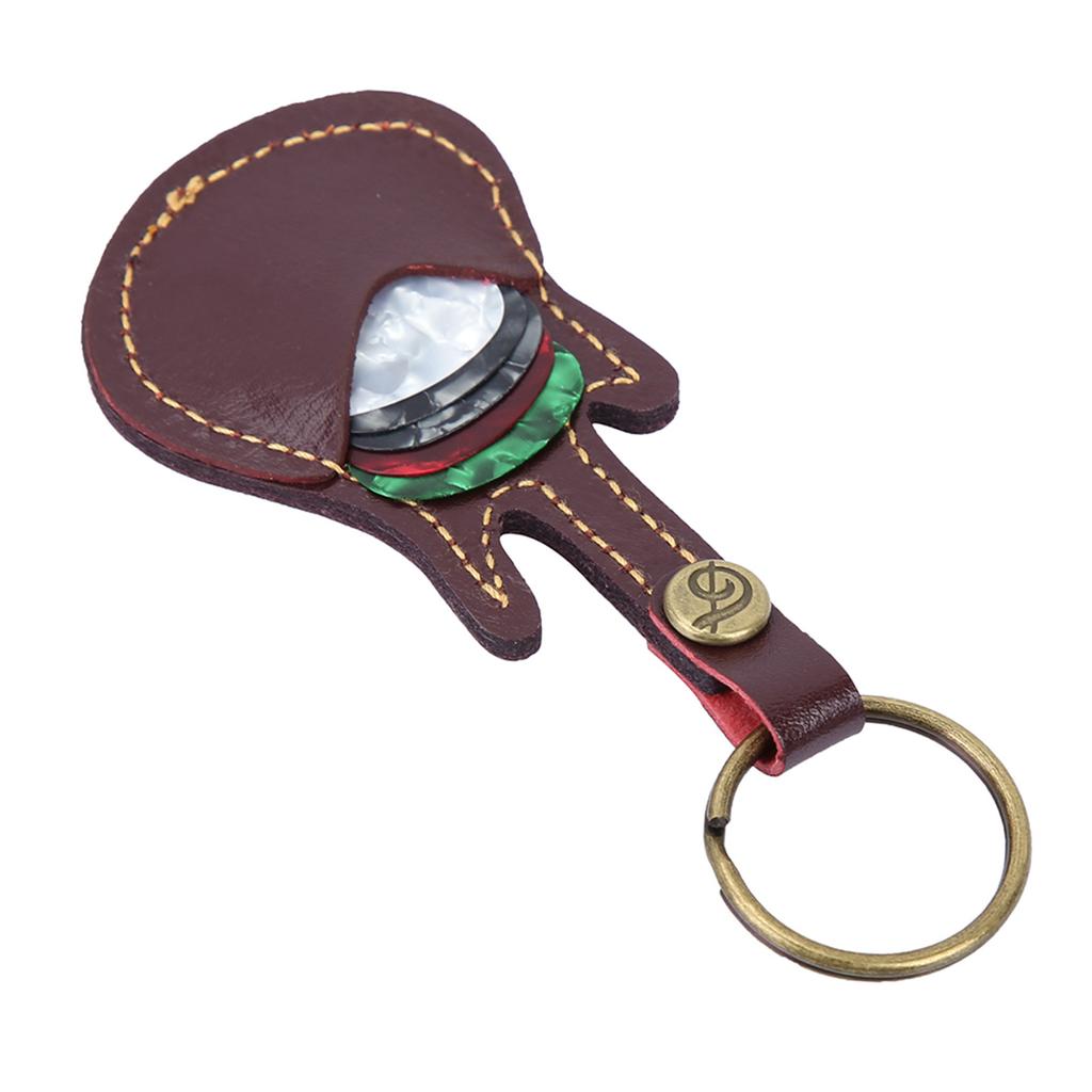 Portable Leather Brass Guitar Pick Bag Sleeve Holder Including Pick Accessories (Brown)