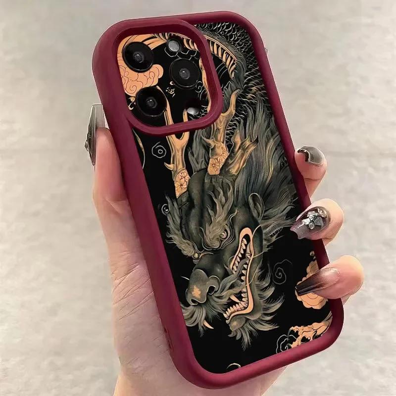 Luxury Loong Dragon Totem Phone Case For iPhone 16 15 14 13 12 Pro Max Mini 11 XS X XR 7 8 Plus Soft Silicone Shockproof Cover