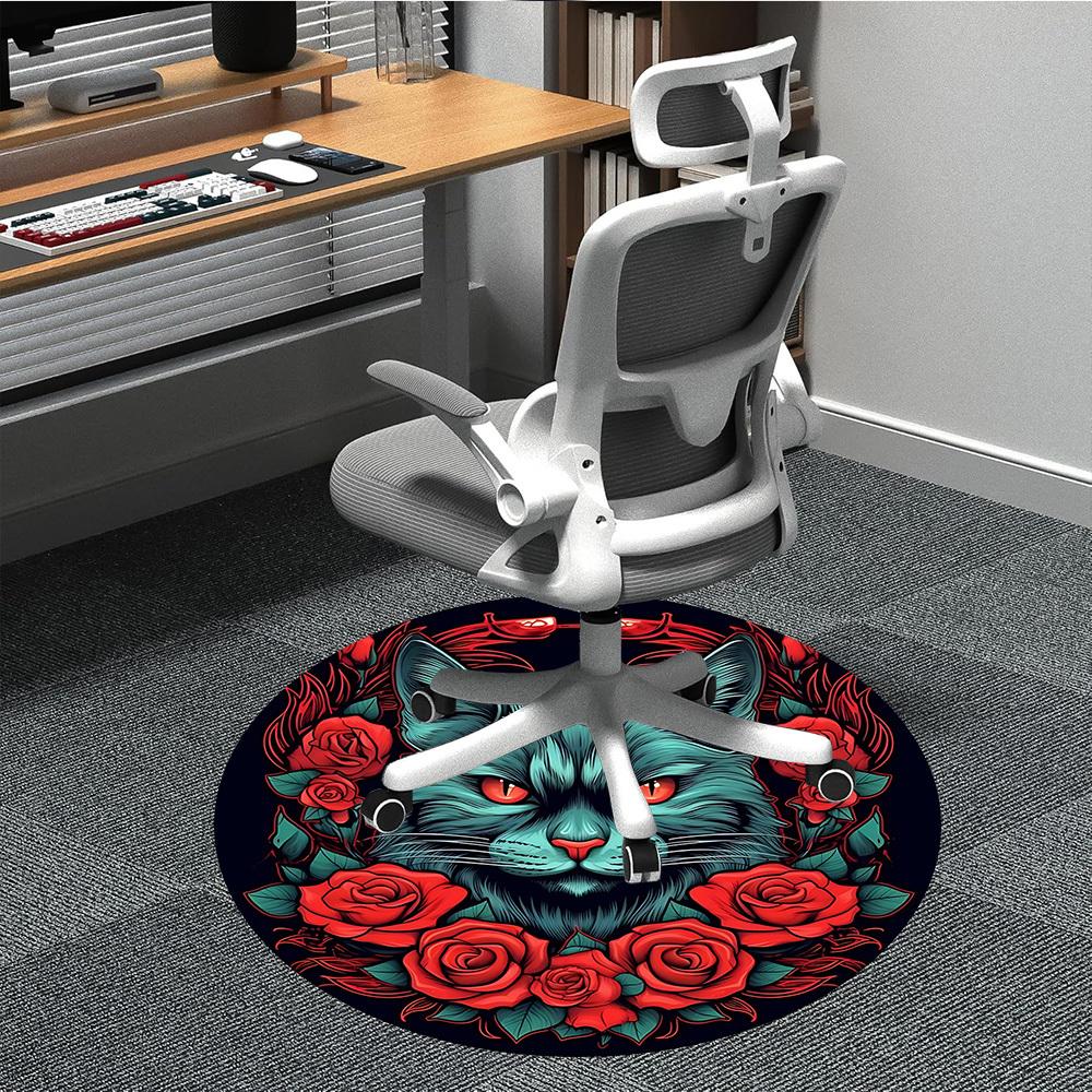

1PC Cat Roses Design Office Round Rug, Non slip, Soft and Durable Office Rug for Interior Decoration, Perfect for Office 80cm