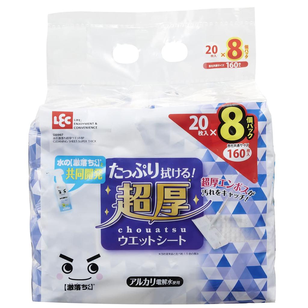 LEC Super Thick Wet 20 Sheets for Alkaline Electrolyzed Water S00997 Water-Removing Wipes, (8-Pack) Flooring/Uses /