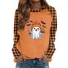 Women's Casual Long Sleeve Top with Halloween Print Round Neck Blouse for Party and Daily Wear