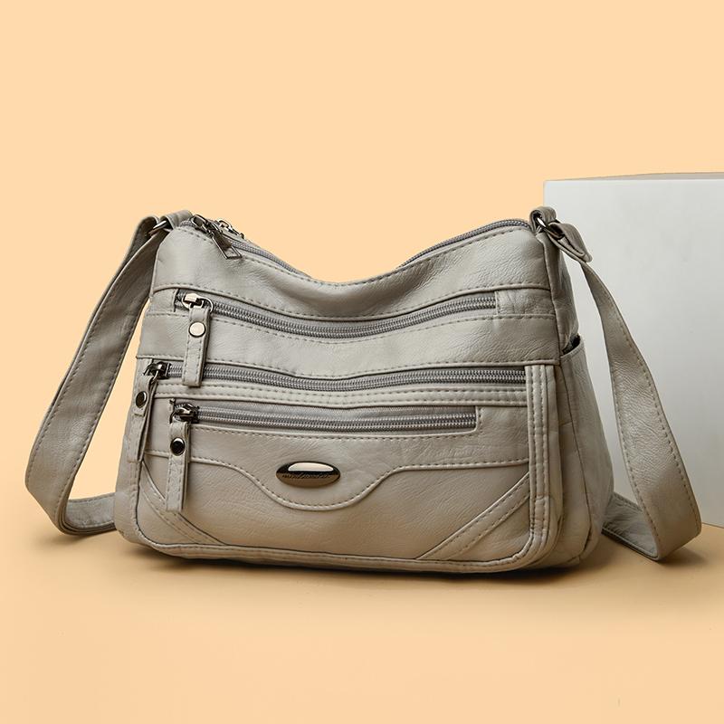 PU Umhängetasche Damen Schultertasche Mehrere Fächer Tasche für Mütter mittleren Alters